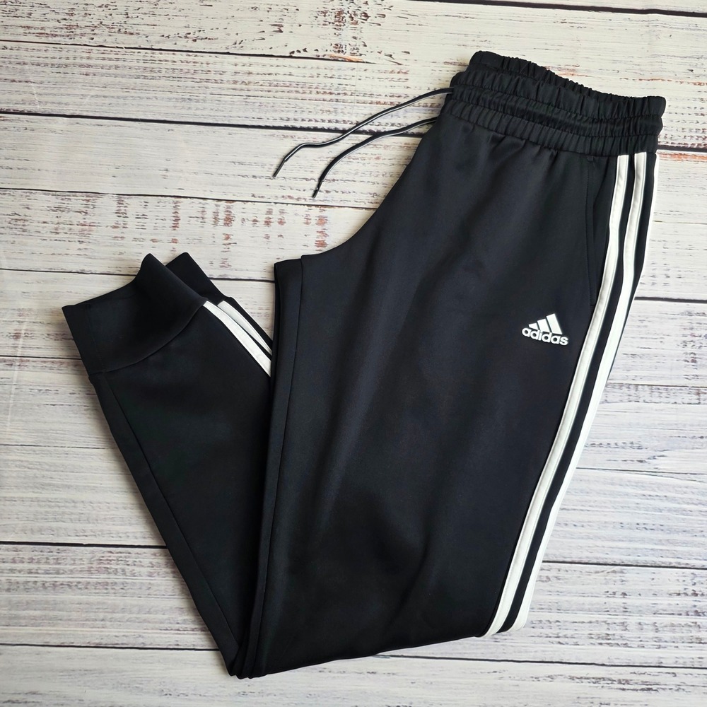 Adidas Womens Large 3Stripe Essential Jogger Black White AEROREADY IW7842 EUC